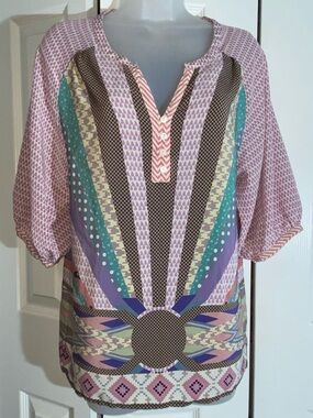 Anthropologie l L Heyhoe Silk Henley Peasant Blouse Top 6  Pastel Blouse    AA19